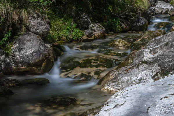 Tiny waterfalls at the Val Vertova torrent Lombardy near Bergamo — Stok fotoğraf