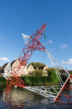 BRUGES, BELGIUM/ EUROPE - SEPTEMBER 25: Pylon in the canal in Br