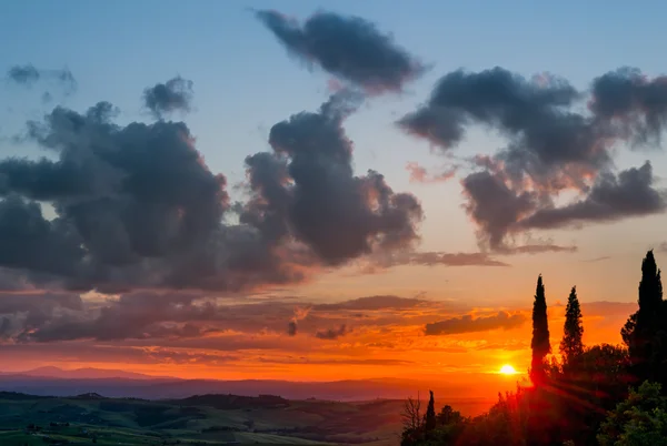 Zonsondergang val d'orcia Toscane — Stockfoto