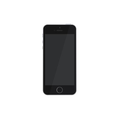 Apple Iphone modeli. Akıllı telefon. Siyah Hücre telefon ön görünüm şablonu düz tasarım çizimi.