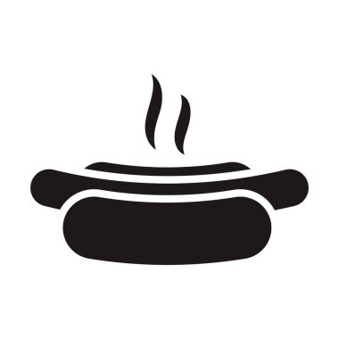 Siyah hot dog ikonu vektör düz tasarım çizimi. Fast food sembolü olarak Hotdog. Sosisli ekmek..