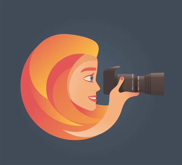 Photographe Fille Avec Une Vue Latérale Caméra Illustration Vectorielle Design — Image vectorielle