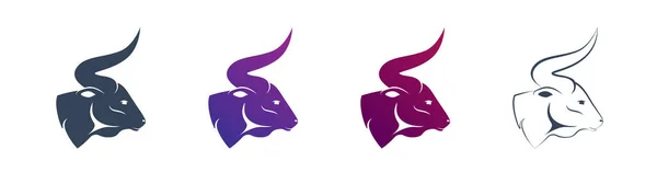 壮大な雄牛のプロフィール側のビューのアイコンのセット 牡牛座星座 国内牛 サイドビュー Ox神聖な動物 占星術ベクトルフラットデザインアイコン 2021年のシンボル — ストックベクタ