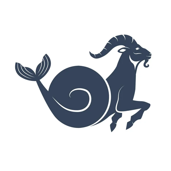 Signo do zodíaco preto Capricórnio retratando uma cabeça de cabra com chifre enorme. —  Vetores de Stock