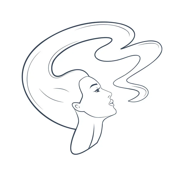 Silhouette d'une femme tête et visage aux cheveux volants. Astrologie signe du zodiaque Vierge. — Image vectorielle