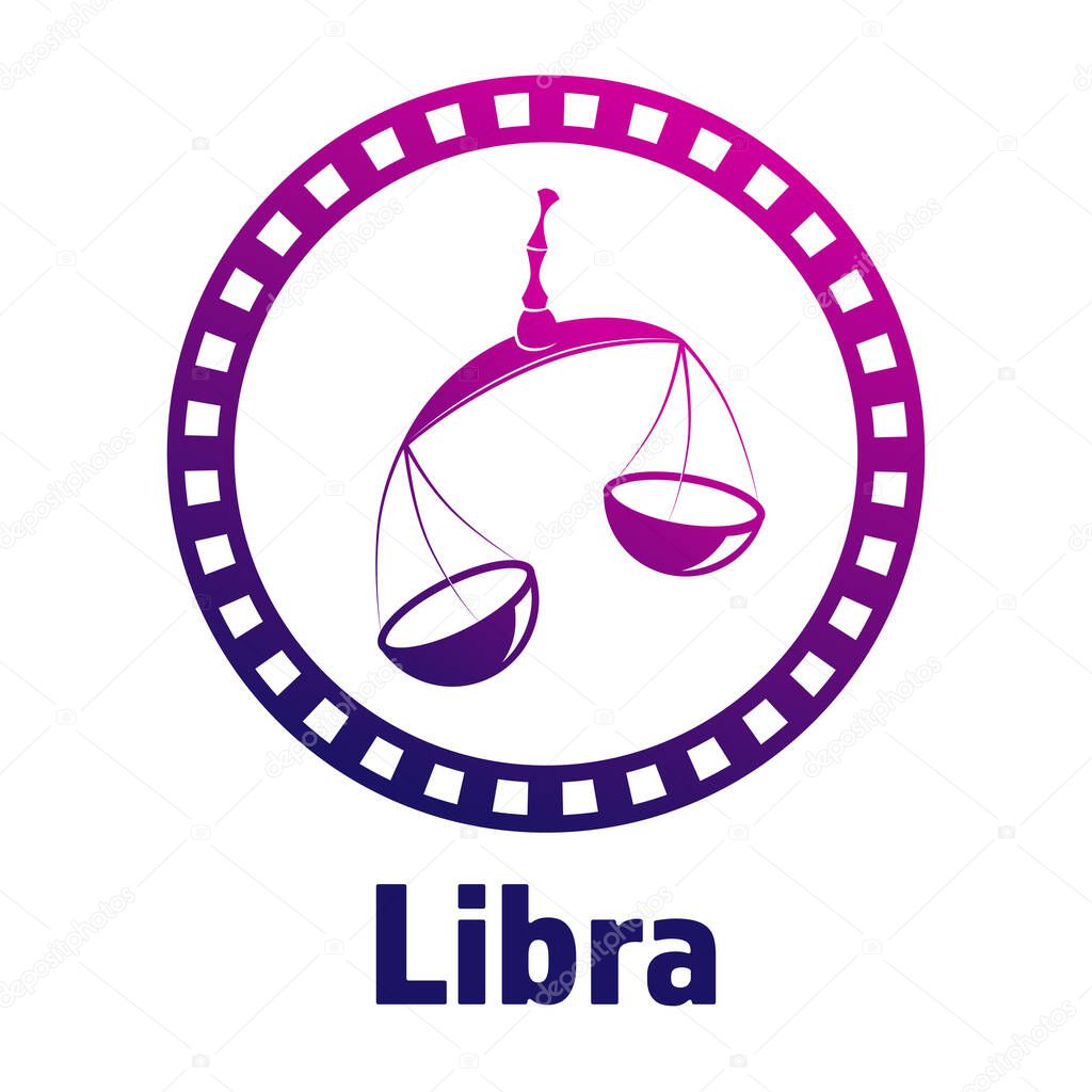 Dark colour zodiac sign silhouette of Libra depicting Scales as a symbol of justice. Illustration of an astrology sign. Vector icon