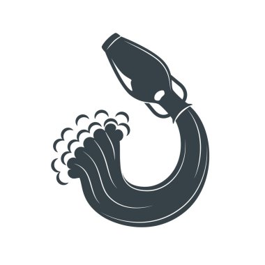 İçinden su akan siyah bir sürahi. Astroloji burcu Kova burcu. Vektör düz tasarım web simgesi illüstrasyonu.