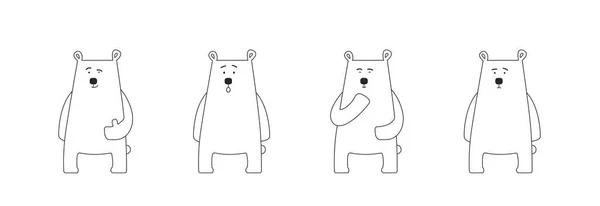 Grazioso set di disegno di contorno per la colorazione. orso bianco su uno sfondo trasparente. — Vettoriale Stock