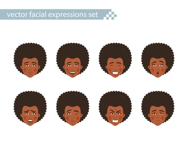 Σύνολο Αφροαμερικανών γυναικών με διαφορετικές εκφράσεις του προσώπου. — Διανυσματικό Αρχείο
