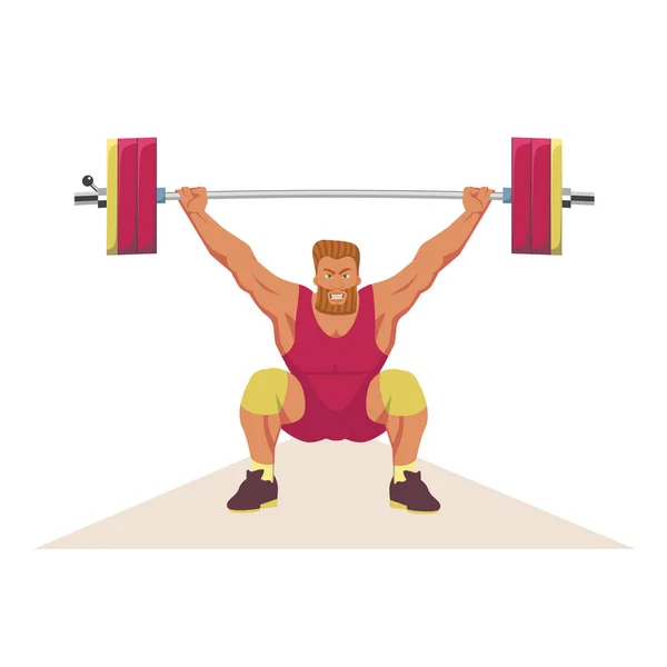 Athlete Semi Squat Position Holds Bar Both Hands Weightlifter Formidable — Stock Vector