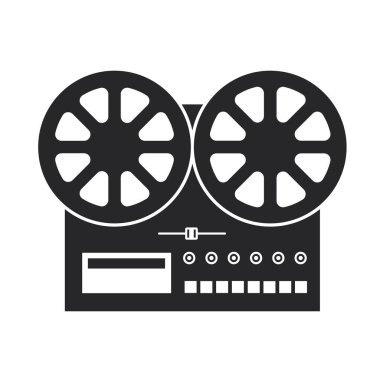 Şeffaf arkaplanda izole edilmiş iki makara vektör ikonu olan siyah doldurulmuş eski moda teyp..