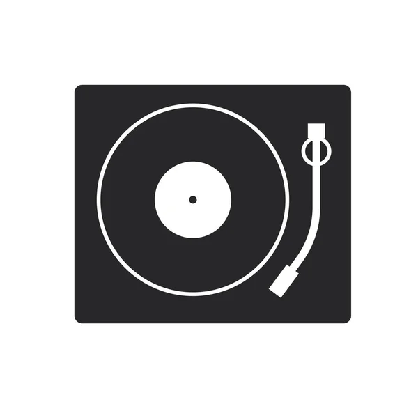 Vector flat design black filled style gramophone with record. — Stock Vector