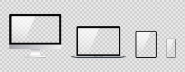 Dizüstü bilgisayar, telefon, monitör, grafik tableti vektör çizimi.