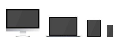 Dizüstü bilgisayar, telefon, monitör, grafik tableti vektör çizimi.