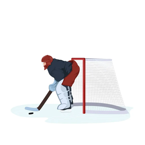 Giocatore Hockey Ghiaccio Portiere Abbigliamento Sportivo Protettivo Casco Con Bastone — Vettoriale Stock