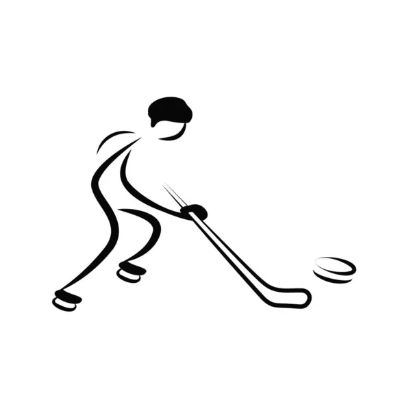 Ice Hockey Player Black Filled Icon Isolated Transparent Background Outline — Stock Vector