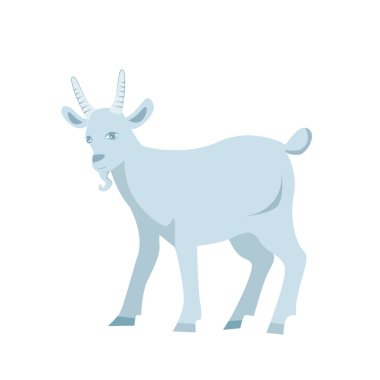 Beyaz şeffaf arka planda izole edilmiş şirin çizgi film keçisi. Vektör düz tasarım çocuk çizimi. Yan görüş. Çiftlik hayvanı çizimi.