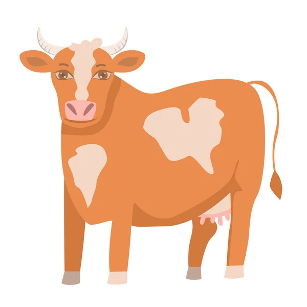Roztomilá Hnědá Kráva Izolovaná Bílém Průhledném Pozadí Vektorový Plochý Design — Stockový vektor