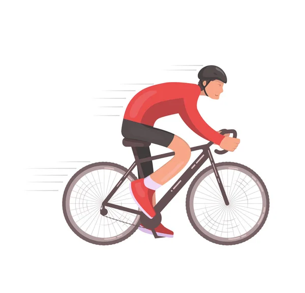 Young Man Helmet Cycling Bicycle Sports Activity Athlete Riding Bike — Stock Vector