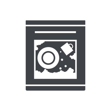 Siyah doldurulmuş bulaşık makinesi vektör simgesi beyaz şeffaf arkaplanda izole edildi