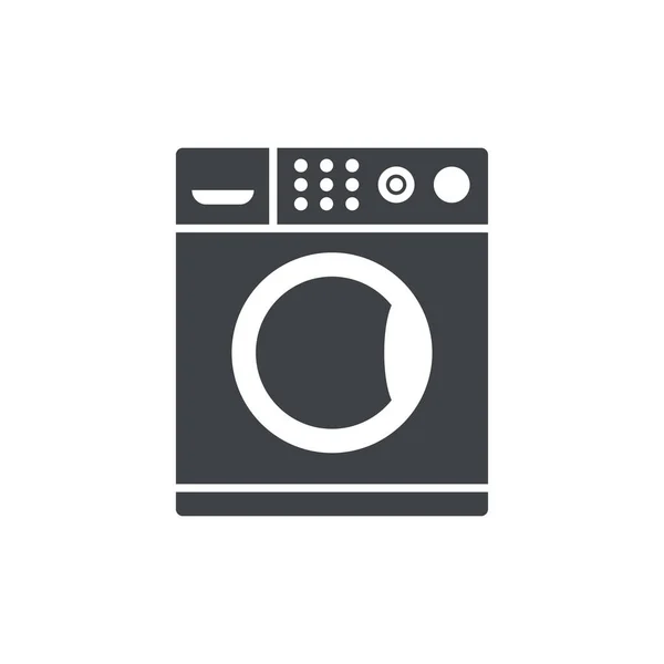 Zwart gevulde wasmachine vector pictogram geïsoleerd op witte transparante achtergrond — Stockvector