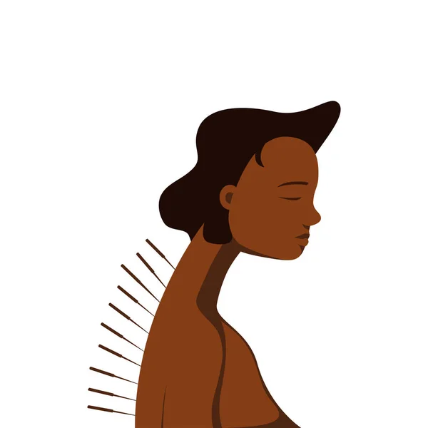 Mujer con agujas en su espalda vector plano diseño ilustración. — Archivo Imágenes Vectoriales