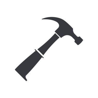 Siyah doldurulmuş çekiç vektör simgesi beyaz şeffaf arkaplanda izole edilmiş. İnşa ve onarım aracı Sembolü.