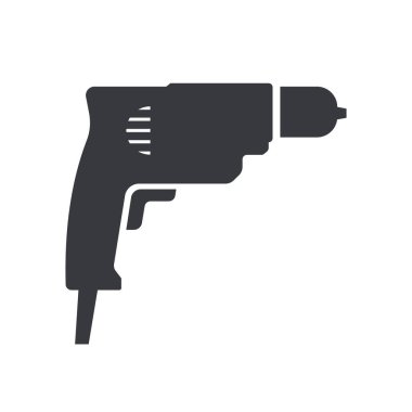 Beyaz şeffaf arkaplanda siyah doldurulmuş vektör matkabı simgesi izole edildi. İnşa ve onarım aracı Sembolü.