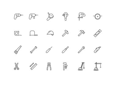 Beyaz şeffaf arkaplan üzerinde izole edilmiş düzenlenebilir taslak vektör onarım araçları simgesi. İnşa ve onarım aracı Sembolleri.