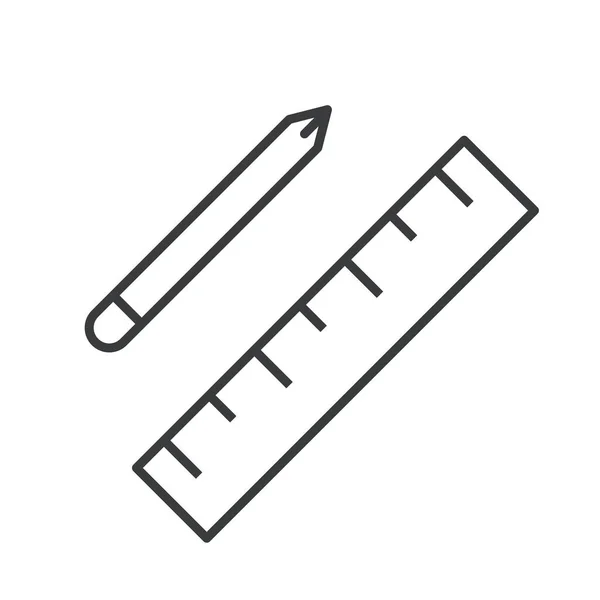 Redigerbar Kontur Linjal Och Penna Vektor Ikon Isolerad Vit Transparent — Stock vektor
