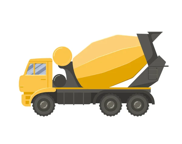 Yellow Concrete Mixer Truck Isolated Transparent White Background Vector Flat — Stock Vector