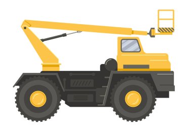 Sarı yükseltilmiş çalışma platformu yan görüntüsü. Vektör düz tasarım çizimi.