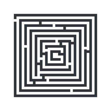 Beyaz şeffaf arkaplanda labirent vektör ana hatları çizimi izole edildi. Labirent ve muamma sembolü