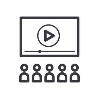 Siyah özet video ders sembolü. Eğitim ve bilgi vektörü ikonu. Tamamen düzenlenebilir vuruş beyaz şeffaf arkaplanda izole edildi.