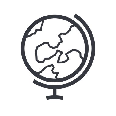 Siyah ana hatlı dünya sembolü. Eğitim ve bilgi vektörü ikonu. Tamamen düzenlenebilir vuruş beyaz şeffaf arkaplanda izole edildi.