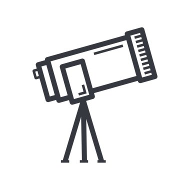 Siyah çizgili teleskop sembolü. Eğitim ve bilgi vektörü ikonu. Tamamen düzenlenebilir vuruş beyaz şeffaf arkaplanda izole edildi