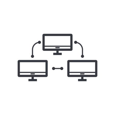 Siyah ana hat ağ sembolü. İnternet vektör simgesi üzerinden bağlantı. Tamamen düzenlenebilir vuruş beyaz şeffaf arkaplanda izole edildi.