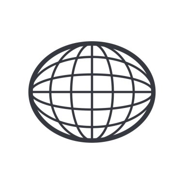 Siyah ana hatlı dünya sembolü. Eğitim ve bilgi vektörü ikonu. Tamamen düzenlenebilir vuruş beyaz şeffaf arkaplanda izole edildi.