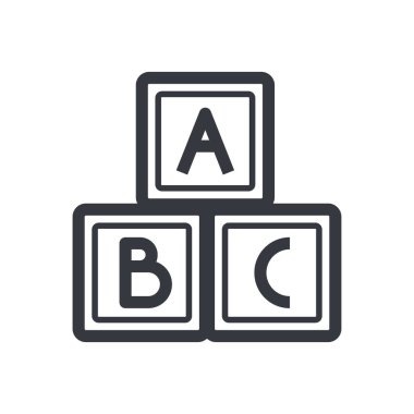 Siyah ana hatlı eğitim alfabe küpleri vektör simgesi. Beyaz şeffaf arkaplanda tamamen düzenlenebilir vuruş sembolü izole.