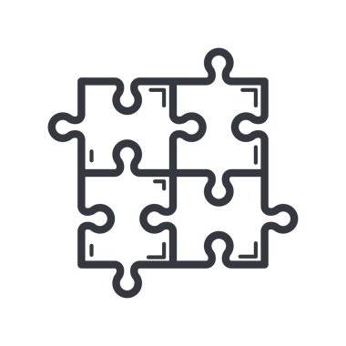 Siyah çizgili eğitim ve bilgi yapboz vektör simgesi. Tamamen düzenlenebilir vuruş beyaz şeffaf arkaplanda izole edildi.