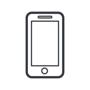 Siyah çizgili cep telefonu vektör simgesi. Tamamen düzenlenebilir vuruş beyaz şeffaf arkaplanda izole edildi