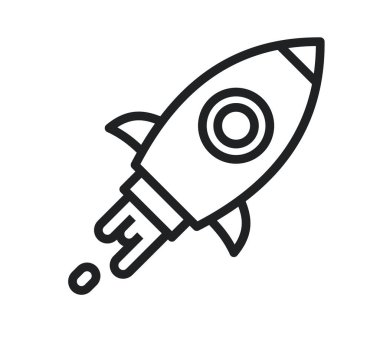 Beyaz şeffaf arkaplanda siyah ana hat roket simgesi izole edildi.