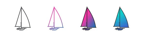 ヨットのベクトルアウトラインスタイルのセット 白い透明背景に隔離されたラインアイコン — ストックベクタ