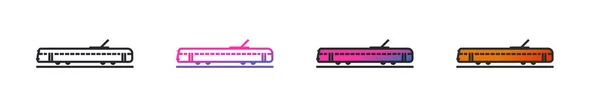 Ensemble Style Contour Vectoriel Tram Icônes Ligne Isolées Sur Fond — Image vectorielle