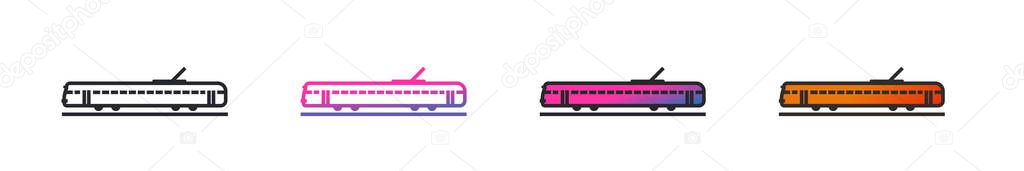 Set of Tram vector outline style, line icons isolated on transparent background