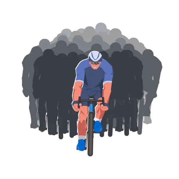 Hombres carrera de bicicletas. Ciclistas en la línea de meta están luchando por la victoria. — Vector de stock