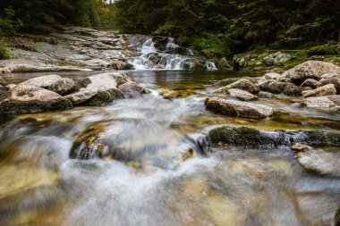 Çek Cumhuriyeti 'nin Harrachov kenti yakınlarında Mumlava nehri yüzüyor.