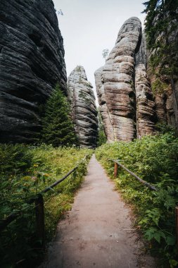 Adrpach Teplice Kayalıkları 'ndaki turizm pisti alışılmadık kum taşı oluşumları kümesidir.