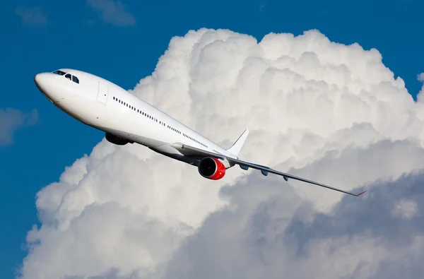 Huge white plane with red engines on white background — Stock Photo, Image