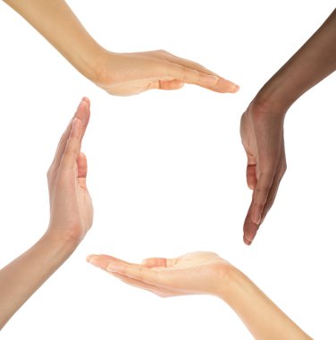 Multiracial human hands making a circle clipart